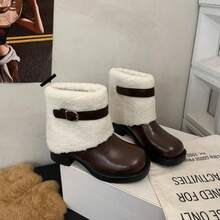 Women's Retro French Style Chunky Heel Plush Snow Boots 2025 New Warm Cotton Outdoor Winter Shoes - 棕色 - 查看 8