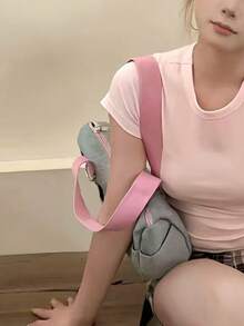 Túi tote hình trụ màu hồng và xám thiết kế độc đáo, dễ thương, thời trang đi học, túi đeo vai dung tích lớn dành cho nữ sinh. - Xám - Xem 3