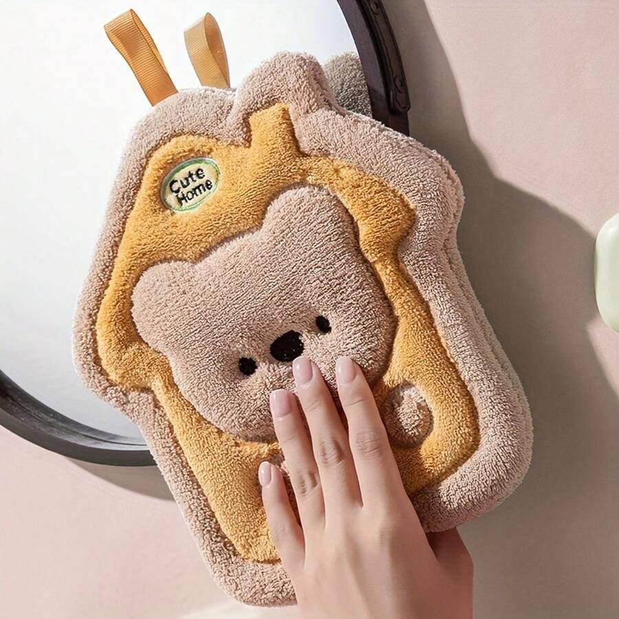 1 Piece Double-Layer Hand Towel Absorbent Quick-Dry Thickened New Children's Square Towel Coral Fleece Cartoon Cute Hand Towel - Gấu Nhỏ - Xem 1