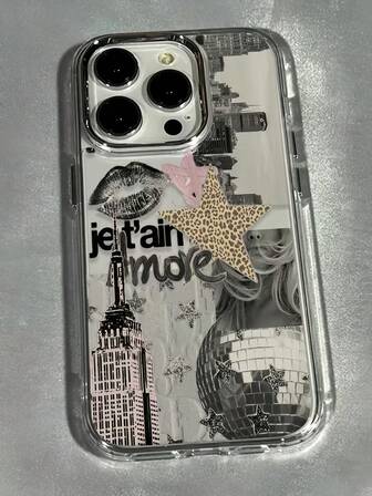 1 pieza Funda de teléfono con marco de metal y patrón de collage de labios transparente personalizado en inglés, adecuada para iPhone 16 Pro Max, 17/16/15/14 Plus, 13/12/11, Air