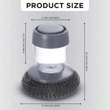 Stainless Steel Scrubber/Replacement Pack, Automatic Liquid Dispenser With Liquid Dispensing Handle, Heavy-Duty Pot Brush, Palm Brush With Replaceable Steel Scouring Pad, For Dishes, Pots, Pans, Grills, Sinks, Gray, Brush Head Replaceable - Multicolor - View 2