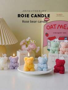 1pc Rose Bear Aromatherapy Candle, Individually Packaged As A Gift. It Is A Gift That Combines Both Aesthetics And Fragrance. The Romantic Rose Elements Are Combined With The Cute Bear Shape.