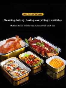 40pcs Oven & Microwave Thick Aluminum Foil Containers With Lids - Rectangular Disposable Tin Trays, Suitable For Frozen Food, Camping, Picnic, Home & Commercial Takeout, Silver Small (5.1 X 3.7 X 1.6 Inches), Silver Medium (8.3 X 5.3 X 2.2 Inches), Gold Medium (7.3 X 5.1 X 2 Inches) - Multicolor - View 4