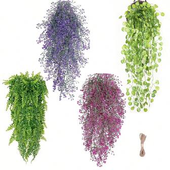 8pcs Artificial Hanging Plants Set, Including Fake Ivy, Eucalyptus And Other Plants, Suitable For Home, Bedroom, Wall, Wedding, Christmas Party, Office, Balcony, Outdoor Garden Decor