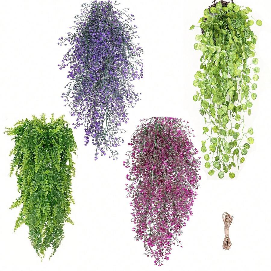 8pcs Artificial Hanging Plants Set, Including Fake Ivy, Eucalyptus And Other Plants, Suitable For Home, Bedroom, Wall, Wedding, Christmas Party, Office, Balcony, Outdoor Garden Decor - Multicolor - View 1