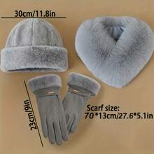 1 Set Of Solid Color Versatile Hat, Scarf And Gloves, Windproof, Suitable For Outdoor Use, Available In Multiple Colors Cold Weather Outfit Women Valentines Gift - Multicolor - View 6
