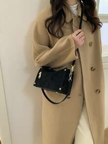 1pc Women's Convertible Shoulder/Crossbody Box Bag, Commuter Friendly - Black - View 3