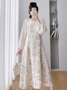 时尚孕妇圆领优雅百搭长袖连衣裙