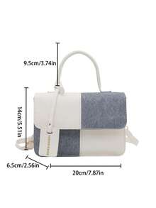 Sac à main patchwork à carreaux à la mode, sac à bandoulière, sac bandoulière pour femmes, convient pour le quotidien, le travail, les sorties décontractées, les trajets (pendentif amovible) - Bleu azur - Voir 12