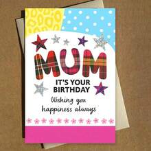 "1pc Vibrant 'MUM IT'S YOUR BIRTHDAY' Greeting Card With Envelope (11cm16cm&4.33in6.29in) - Plaid & Star Design, Perfect For Celebrating A Mom's Special Day, Greeting Card|Mum Birthday Plaid Star Card|Paper Greeting Card" - Multicolor - View 11