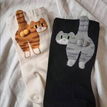 Calcetines de gato con bolitas peludas, Algodn 3D, Divertidos calcetas de gato con bolitas, Regalos novedosos para amantes de los gatos, Ropa cmoda y linda para el da - blanco - Ver 5