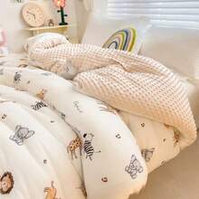 1pc Cartoon AB Version Velvet Dotted Quilt, Comfortable Quilted Comforter, All Season Down Alternative Filling Bedding, With Corner Buckles Warm & Soft Quilted Puffy Blanket, Suitable For Bedroom, Guest Room, Super Soft Fiber Bedding