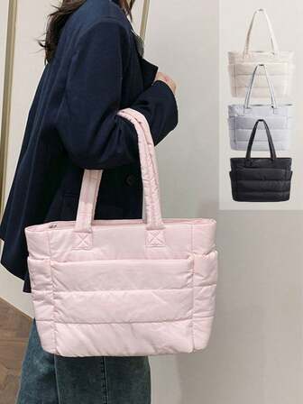 Women's Fitness Yoga Tote Bag, Lightweight Fluffy Travel Bag, Quilted Shoulder Bag, Handbag, Suitable For Travel, Work, Workout, Weekend Trips Or Overnight Stays. Women's Lightweight Multi-Compartment Quilted Foam Tote Bag, Zipper Closure - Durable Nylon Fitness Yoga Travel Bag, Suitable For Work, Workout And Weekend Getaways (Gray/Pink/Black) | Multifunctional Fashion Design | Foam Texture, Gym Bag