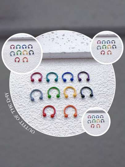 15pcs Stainless Steel Rainbow Ball Nose Rings, Hypoallergenic, Fashionable Nose Piercing, Essential For Lip Piercing