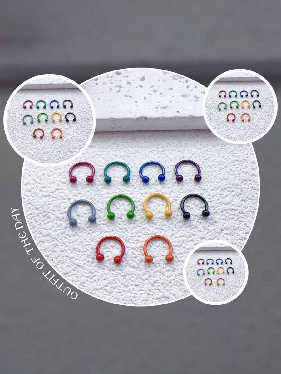 15pcs Stainless Steel Rainbow Ball Nose Rings, Hypoallergenic, Fashionable Nose Piercing, Essential For Lip Piercing