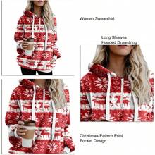 Sudadera de Manga Larga para Mujer con Cordn y Estampado Navideo con Capucha para Otoo e Invierno - inicial - Ver 5