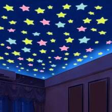 201 Pcs Colorful Glow In The Dark Luminous Stars And Moon Fluorescent Noctilucent Plastic Wall Stickers Murals Decals For Home Art Decor Ceiling Wall Decorate Kids Bedroom Room Decorations - Multicolor - View 7