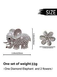 3件/6件水钻大象和6瓣花出风口夹汽车装饰精油扩散器 - 金色 - 查看 3