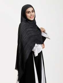 1 pezzo Sciarpa plissettata a tinta unita e righe con nappe, sciarpa/hijab casual di moda per donna - A - Visualizzare 18