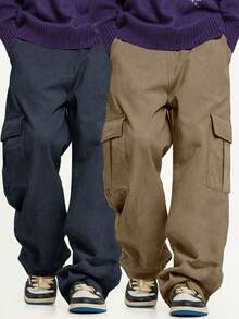 2pcs/Set Casual Loose Cargo Pants For Teenage Boys, With Large Pockets, Suitable For Sports & Outdoor Activities - Multicolor - View 3