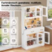 Küchen-Anrichte Mit LED-Leiste Und Dose, Ausgestattet Mit 6 Türen Und 2 Schubladen, Verstellbaren Regalböden Für Flexible Aufbewahrung, Landhausstil-Design, Goldene Metallgriffe, White, 180 X 100 - White - View 3