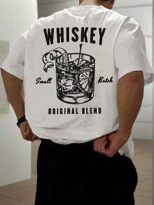 Men's Casual Versatile Simple Personalized Wine Glass English Slogan Print Short Sleeve T-Shirt