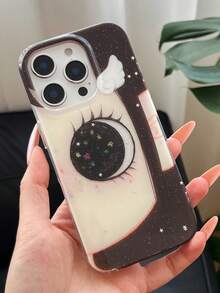 1个随机散粉星星竖屏卡通大眼睛图案手机壳，可爱时尚的洛丽塔风格防震保护套，适用于 17/ 17 Pro Max/ 16 Pro Max/ 15 Pro/ 14/ 13/12/11，可作为圣诞礼物送给家人、朋友、姐妹、女朋友 - 黑色 - 查看 5