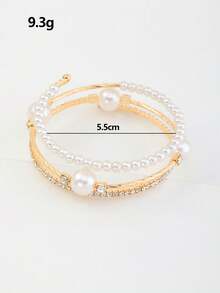 1 件时尚女孩精致水晶和人造珍珠奢华圆形手链 - 金色 - 查看 4