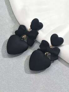 1 Pair Personalized Earrings, Valentine's Jewelry For Women, Customizable With Your Name, Black Heart Shaped Earring Pendant, Suitable For Daily Wear And Parties, Alloy Material, Laser Engraved Letters, Wedding Party Accessory, Valentine's Day Gift, Mother's Day Gift - Multicolor - View 7