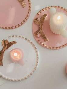 维多利亚风格情人节古董烛台，复古圆形托盘，珠宝耳环项链收纳托盘，装饰碗托盘。适用于家居装饰、摆件、生日礼物、女士礼物、母亲节礼物、毕业季礼物和婚礼烛台装饰。 - 彩色 - 查看 5