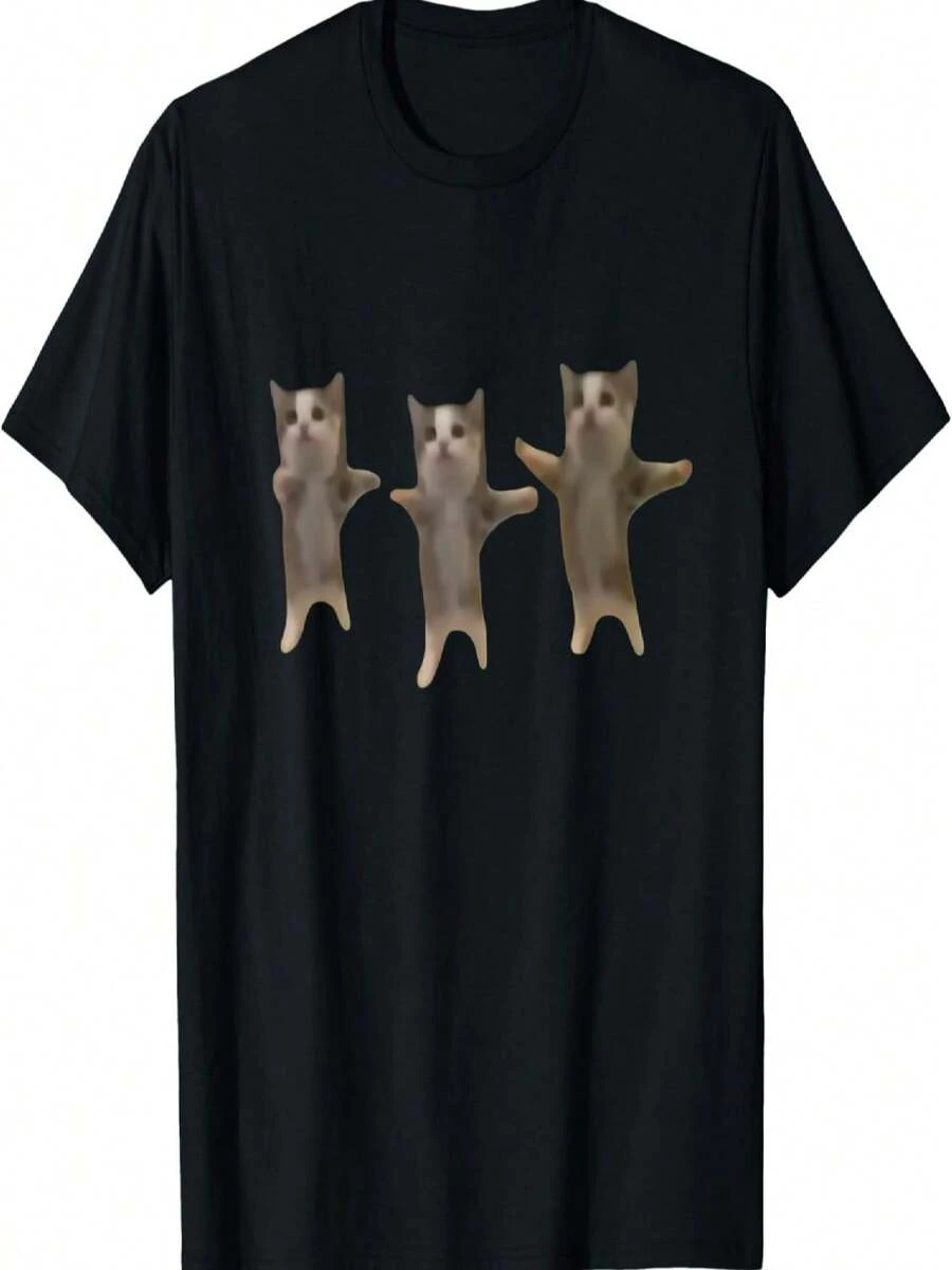 Happy Cat Funny Meme T-Shirt - 黑色 - 查看 1