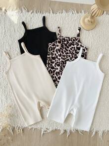 4pcs Baby Girls' Cute Rompers - Letter, Bow, Leopard Print And Solid Color, Soft Knit Fabric, Ideal For Casual Spring/Summer Wear, Baby Girls - Multicolor - View 2