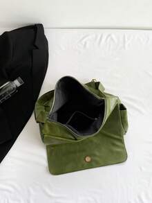 1个复古皮革斜挎包，大容量单肩包，纯色手提包（请放置于通风处1-3天以散去材质气味） - 綠色 - 查看 11