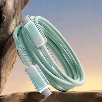 1 st. kristallklar mobil typ-C snabbladdningskabel passar för USB C till USB C laddningskablar som iPhones 15/16-seriens datakablar. Ice Crystal Gradient 65w supersnabb laddningskabel PD27w passar för PEC Apple-laddningskabel. Färgglad toning, hållbar och inte lätt att gå sönder.