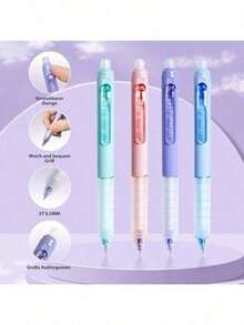 4 piezas Bolígrafos borrables de lavanda, bolígrafos de gel borrables azules, punta fina de 0.5 mm, recargables con tinta de gel borrable, bolígrafos con punta de borrador, adecuados para útiles escolares - Unitalla - Ver 6