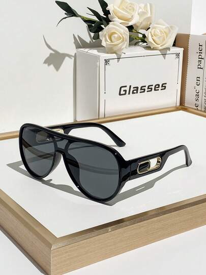 1 Pair Women's New Frog-Shaped One-Piece Lens Personalized Fashion Decorative Glasses, European And American Minimalist Large Frame Glasses, Street Style Glasses, Suitable For Halloween, Christmas Holiday Gifts