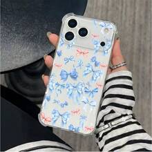Compatible con iPhone 17, 16, 15, 14, 13, 12 y 11 Pro Plus Max, así como con OPPO, Galaxy, Moto, Redmi, Honor y Transsion. Esta funda transparente de cuatro esquinas a prueba de golpes presenta un diseño de lazo azul y rosa. Ideal como regalo de cumpleaños, para tu pareja o para uso personal. - transparente - Ver 1