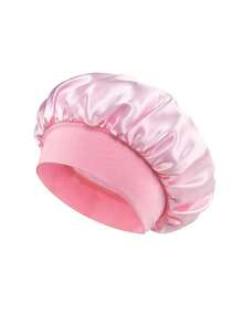 1/2pcs Silk Sleep Cap, Satin Hair Cap, Soft Elastic Silk Sleep Cap, Curly Hair Silk Hair Cover (Black And Pink)