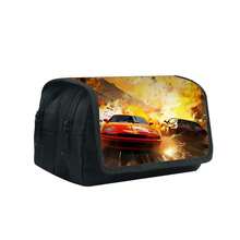 A Racing-Themed Pencil Case With A Large Capacity, Double-Layer Flip-Top Design, And Double Zippers. Made Of Polyester Fiber, It's Suitable For Middle School, High School, And College Students, And Can Also Be Used For Desktop Stationery Storage To Keep Your Desk Tidy. - Multicolor - View 8