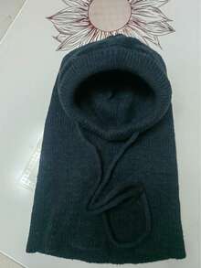 1pc Women Balaclava Hat With Drawstring Detachable Collar, Wool Blend Neck Warmer Ski Mask, Outdoor Thermal Face Cover Scarf Hood, Suitable For Winter Cold Protection, Muslim Hijab - Black - View 2