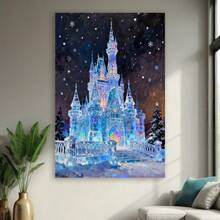 Framed 1PC Vintage Ice Castle Wall Art, Rustic Winter Palace Print, Frozen Christmas Decor, Holiday Fantasy Scene, Snowy Landscape Wall Art For Farmhouse Living Room  - 框架 - 查看 2