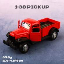 1pc 11cm Red Alloy Vintage Pickup Truck Model, Opening Doors, Children's Toy, Collectible Decor, Gift For Boys - Red - View 6