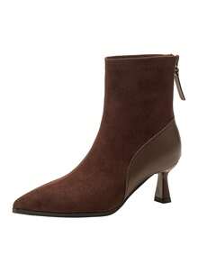 Qiluyuan Women's Fashion Ankle Boots, Pointed Toe High Heel Boots With Zipper, Versatile For Daily, Casual, Holiday, Date, Coffee, Black - Coffee Brown - View 15