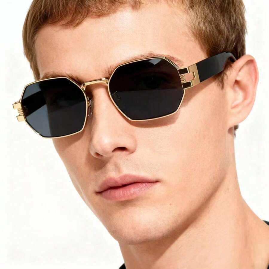 时尚金属多边形眼镜，奢华时尚眼镜，春夏款 - 彩色 - 查看 1