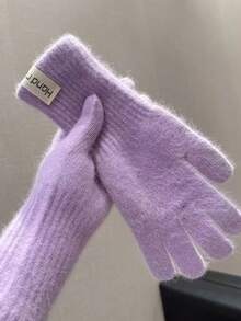 女士保暖触屏露指手套一双，纯色针织加厚加长款，适合秋冬季节佩戴。