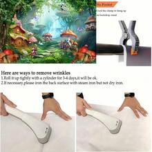 2D平面横幅，单件装，迷人背景，仙境花园森林蘑菇蝴蝶野花生日派对摄影背景横幅，涤纶材质，适用于生日、派对、庆祝活动、室内外花园派对装饰，多种尺寸可选 - 彩色 - 查看 6