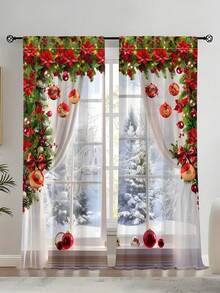 2 Stücke Weihnachtsbaum transparente Fenstervorhänge, dekorative Vorhänge für Wohnzimmer, Sichtschutzvorhänge für Schlafzimmer und Wohnzimmer - Rosenrot - View 10