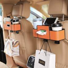 AD 4-In-1 Car Seat Organizer With Tissue Box, Cup Holder, Hooks And Phone Holder - Essential Car Storage Solution For A Tidy Interior