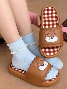 1 par de pantuflas suaves y casuales para exteriores con diseño de perro lindo, corre 1 talla talla grande pequeña - Marrón - Ver 1