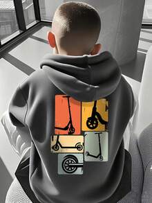 1pc Tween Boys' Casual Printed Pullover Sweatshirt, Thermal Lined, Long Sleeve, Autumn/Winter - Dark Grey - View 8